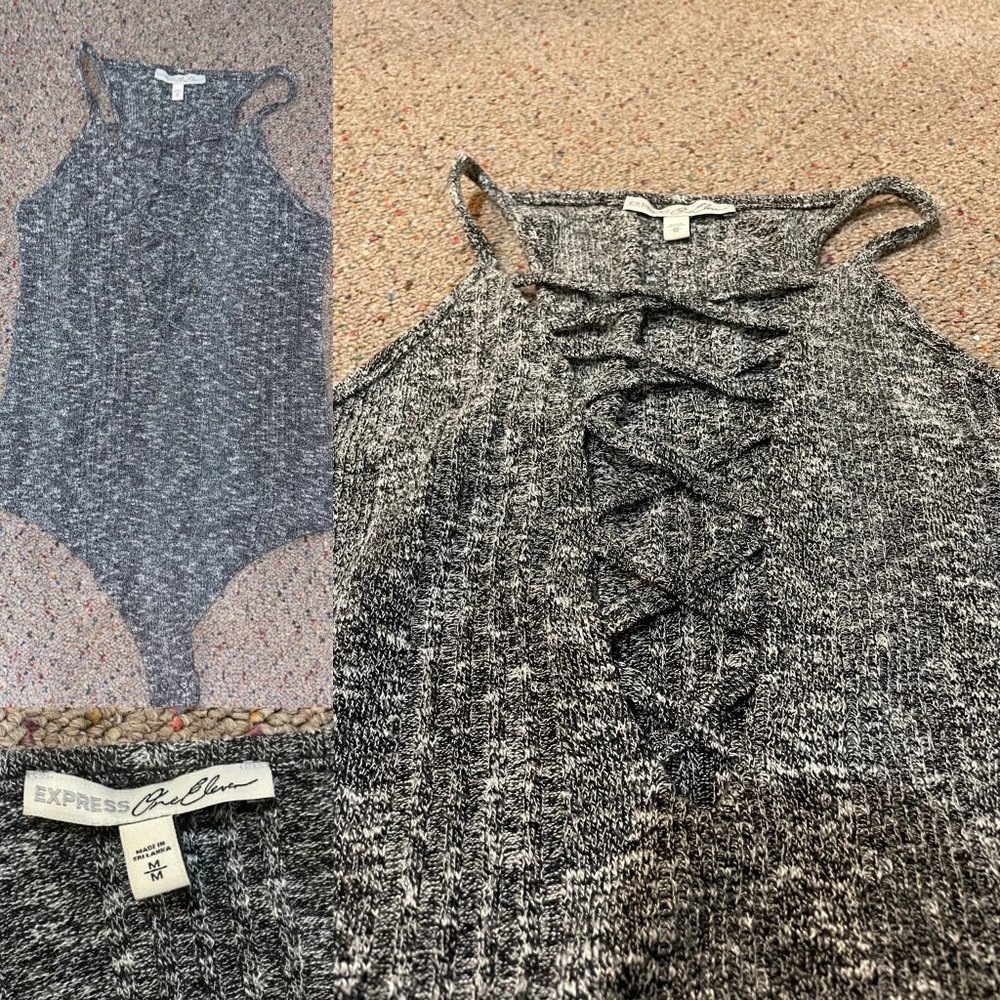 Express Medium gray lace-up bodysuit
